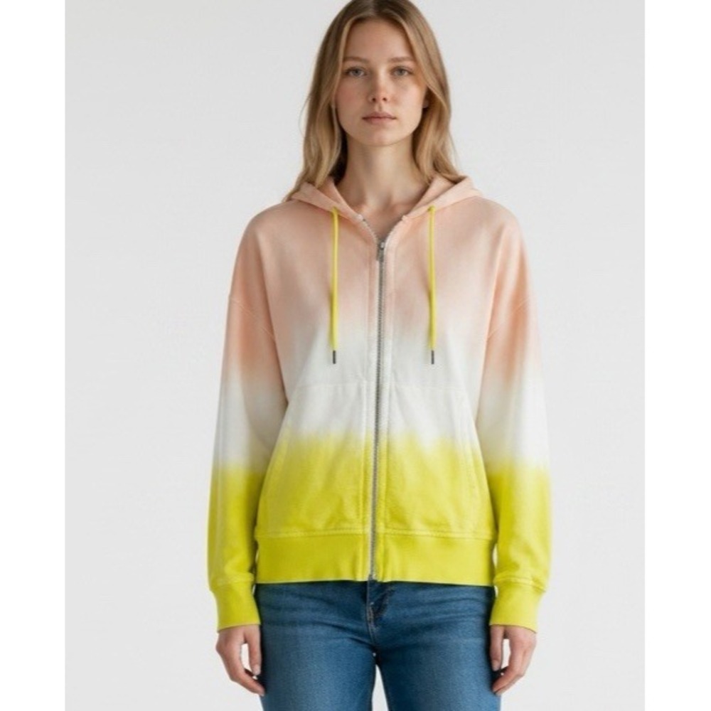 ATM Women's XS-S Oversized Zip Hoodie Sweatshirt‎ Peach Yellow Ombre EUC